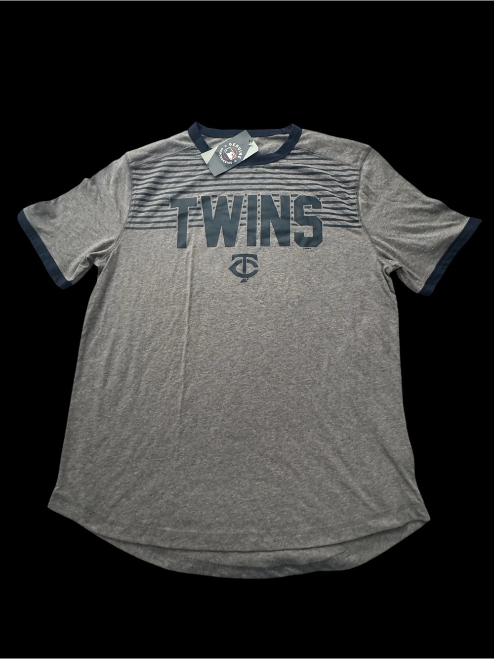 New Minnesota Twins Grey Graphic Tee with Navy Trim large